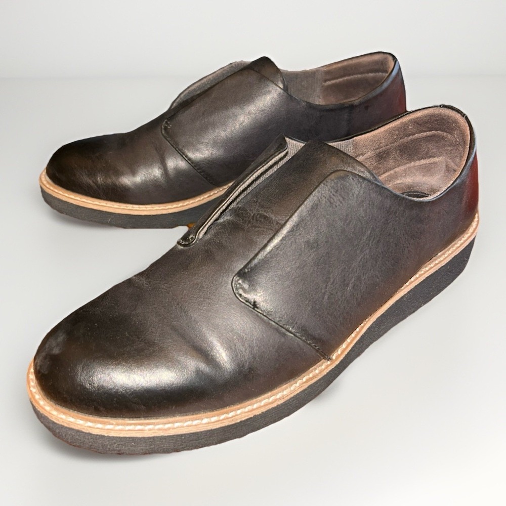 Sofft Womens Black Leather Look Slip On Platform Loafers Shoes 9.5M 3035101